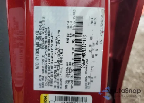 2020 Ford Fusion Se из США, поврежденный, VIN 3FA6P0HD7LR124113